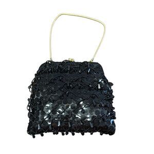 Vintage Black Sequin Beads Small Clasp Purse Bag